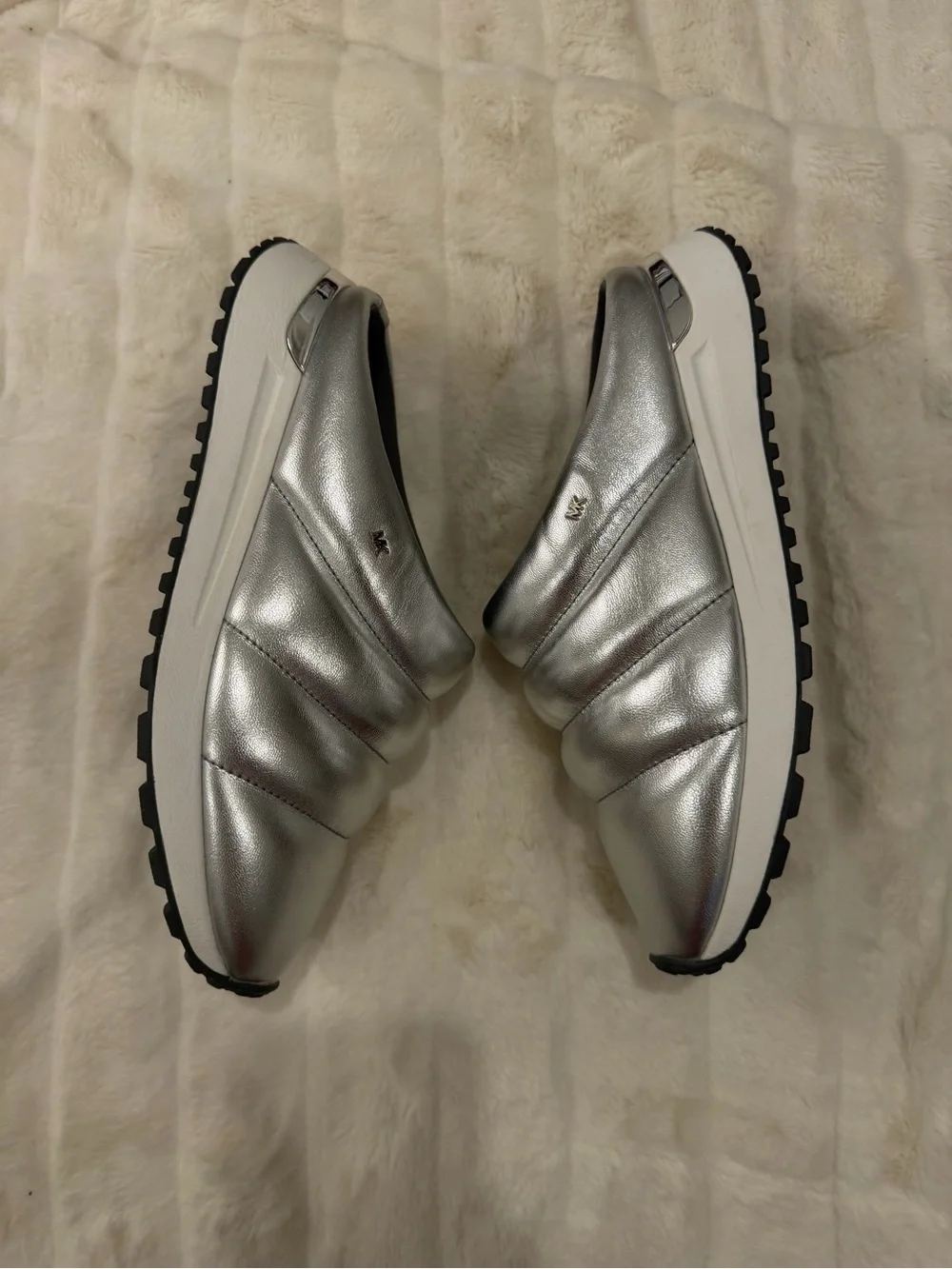 Michael Kors Metallic Silver Quilted Slip-On Sneakers